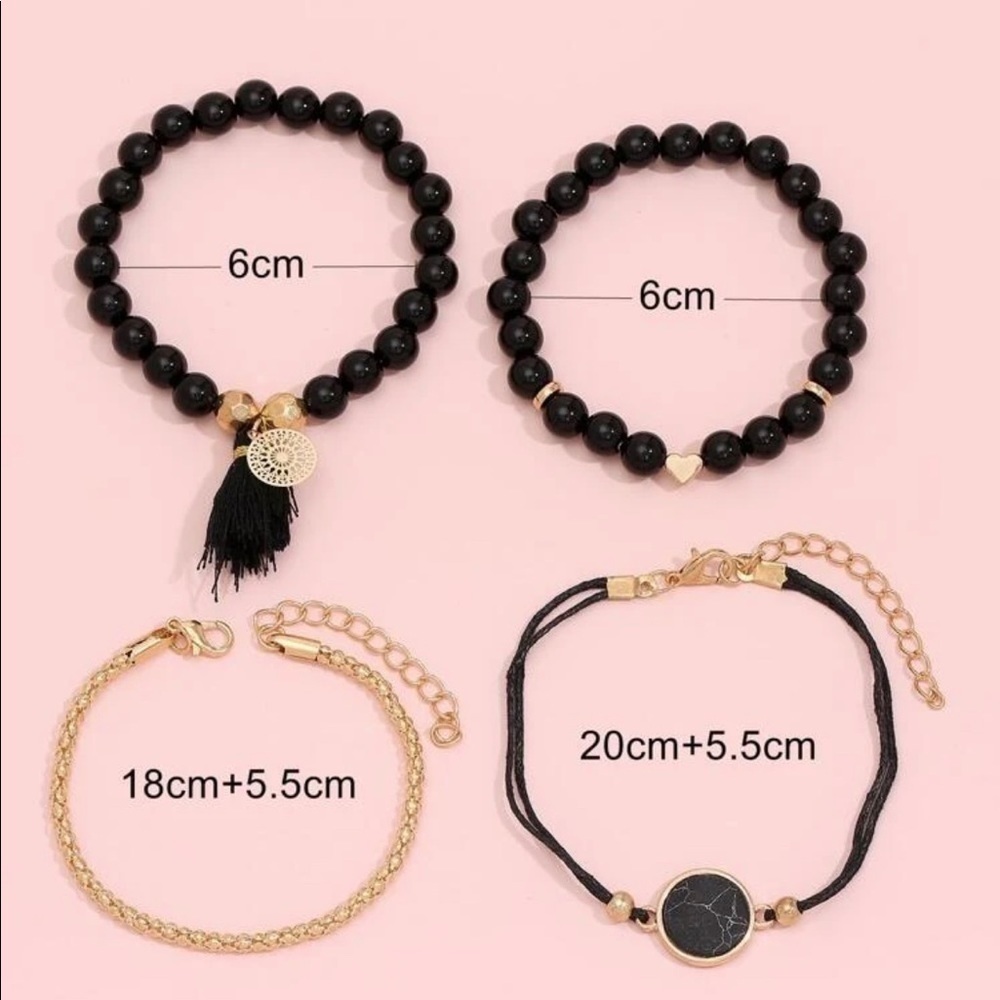 Boho Chic Black Marble Beaded Layering Bracelet Set - Picture 3 of 13